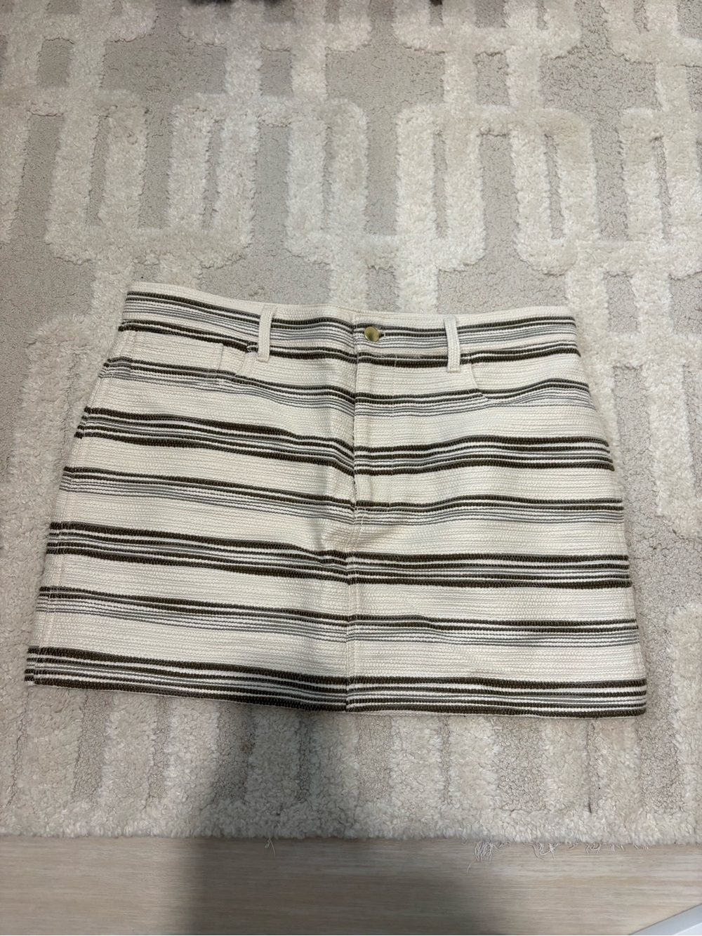 Madewell Striped Cream and Green Mini Skirt